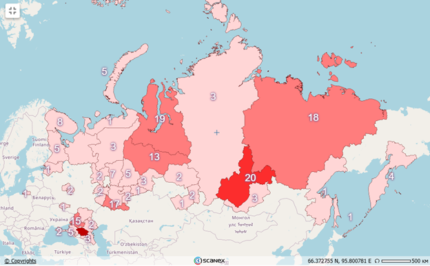 Рис.7. Карта пожарной обстановки РФ за 4 августа 2025 год.